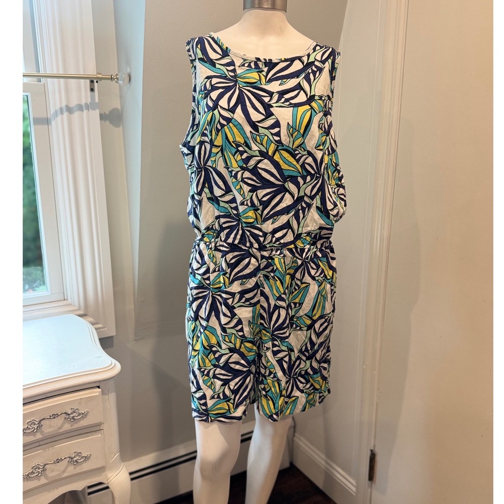 J Jason Wu Tropical Leaf Print Linen Blend Dress Pockets Size Large Petite
